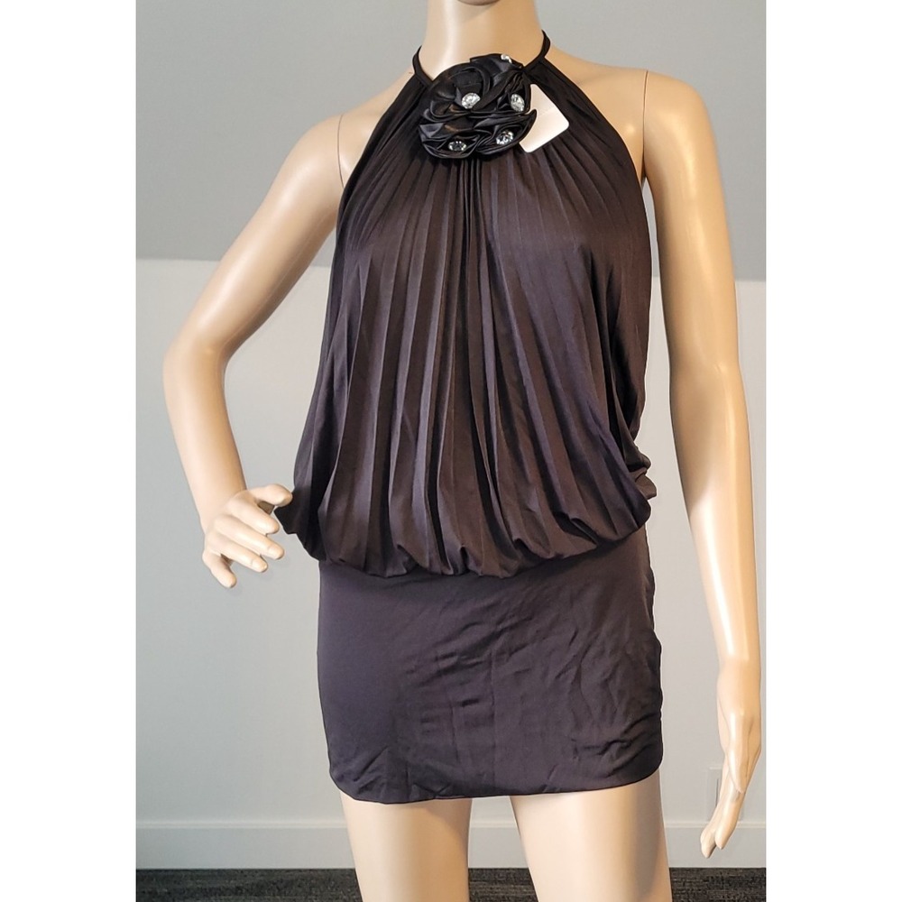 Sexy Women‎ Black Dressy Blouse Stretch Tunic with Floral Accent Backless Medium
